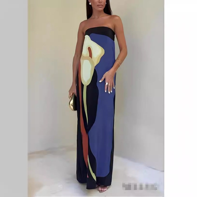 Damen Maxikleid mit lässigem schulterfreiem Design und floralem Print R&B