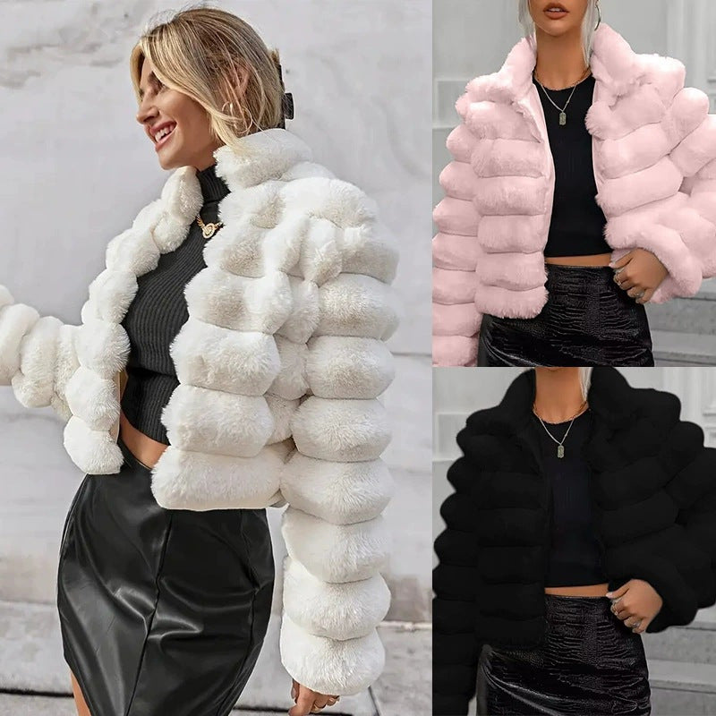 Damen Sportliche Kunstfelljacke mit strukturiertem Design