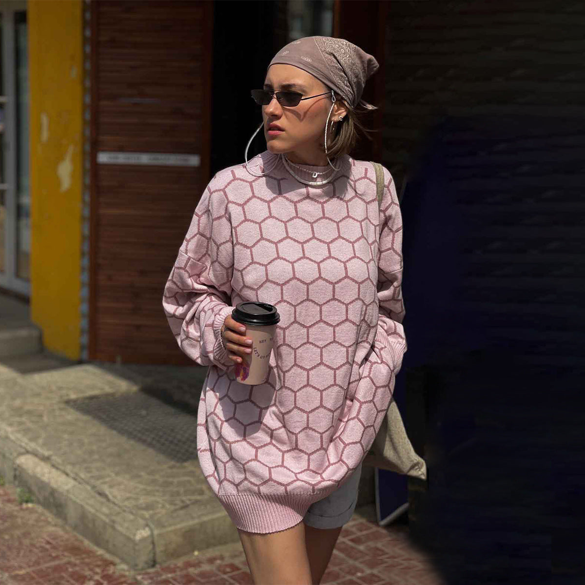 Damen Kreativer Strickpullover mit Wabenmuster R&B
