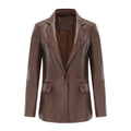 Damen nan taillierter Blazer aus Kunstleder mit Reverskragen und Pattentaschen R&B