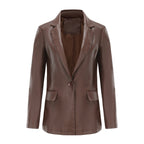 Damen nan taillierter Blazer aus Kunstleder mit Reverskragen und Pattentaschen R&B