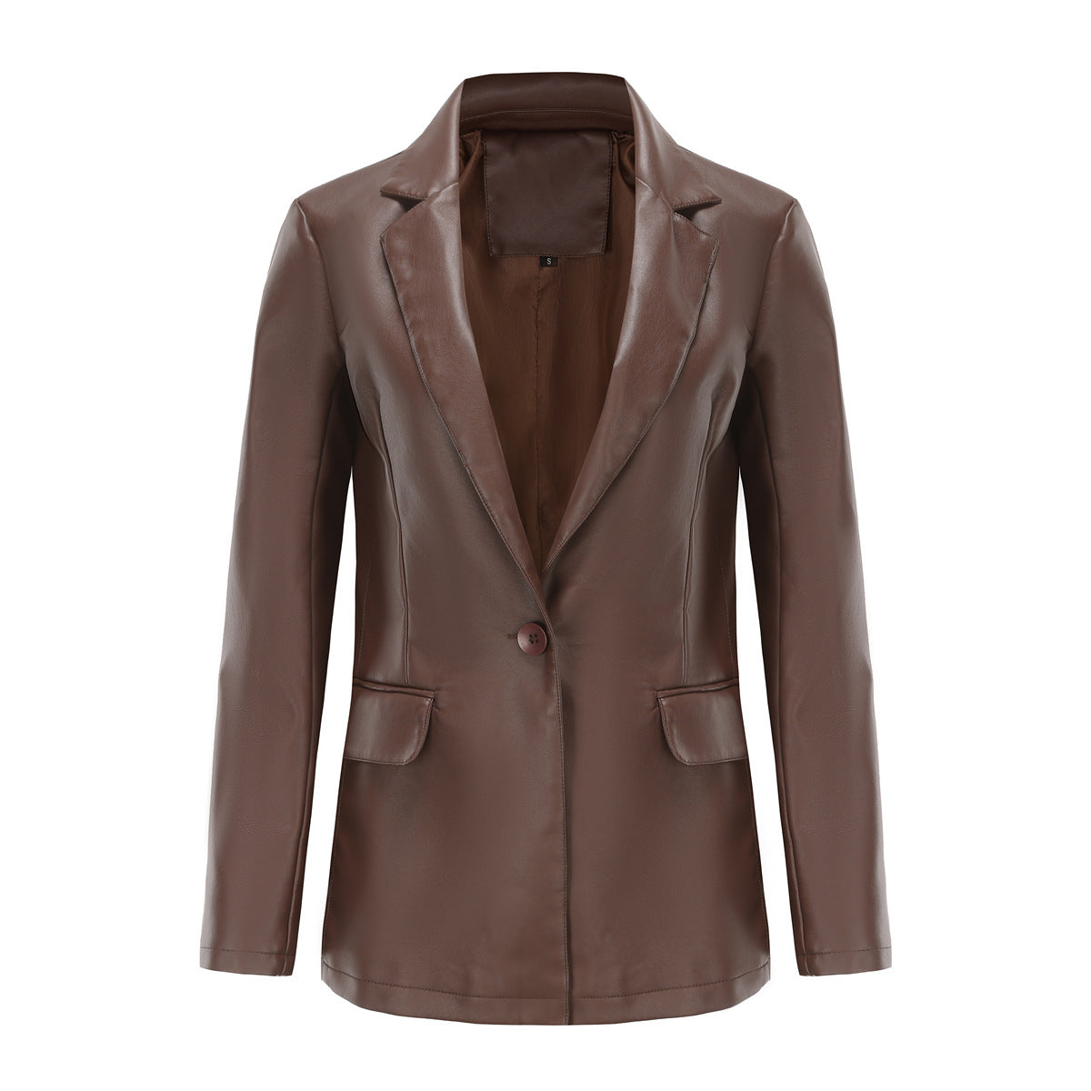 Damen nan taillierter Blazer aus Kunstleder mit Reverskragen und Pattentaschen R&B