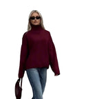 Damen Oversized Pullover mit hohem Kragen aus hochwertiger Baumwolle R&B