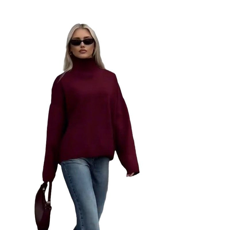 Damen Oversized Pullover mit hohem Kragen aus hochwertiger Baumwolle R&B