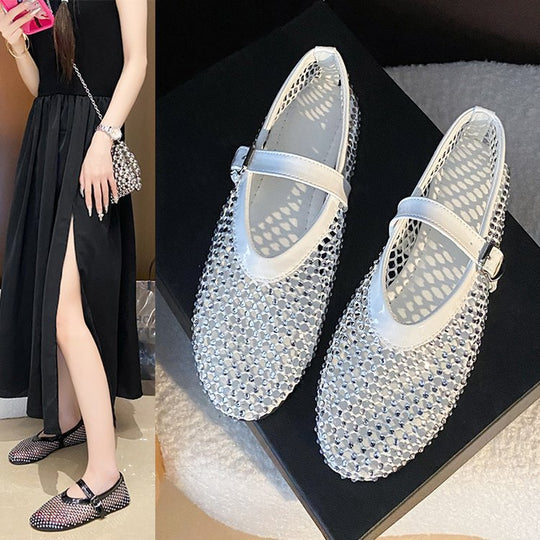 Damen Ballerinas mit strassverzierten Details und Riemchenverschluss R&B