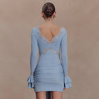 Damen Mini-Kleid mit Spitzenakzenten und voluminösen Ärmeln R&B