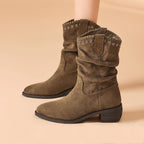 Damen modische Stiefeletten im Antik-Look mit dekorativen Nieten und flexiblem Schaft R&B