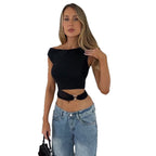 Damen Figurbetontes Crop-Top mit schickem Ringdetail R&B