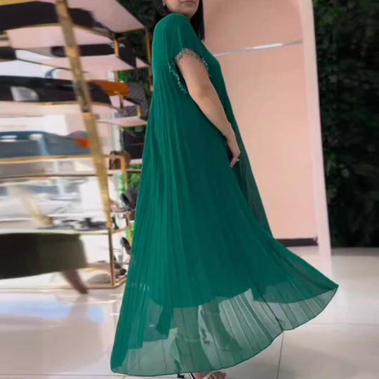 Damen Maxikleid mit elegantem Faltenwurf und raffinierten Details Heidi-Mode