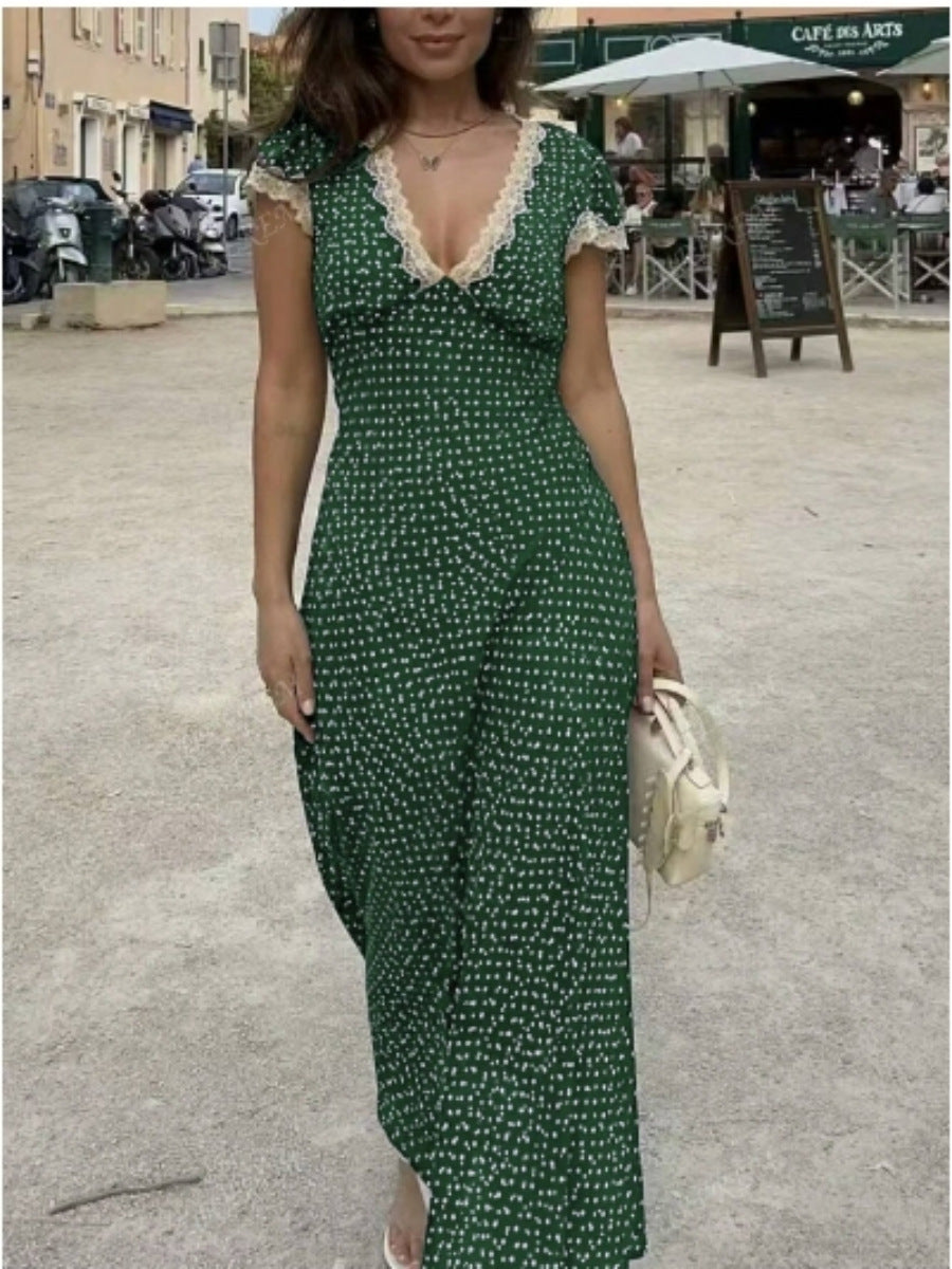 Damen Maxikleid mit raffiniertem Schnitt und floralen Spitzenakzenten R&B