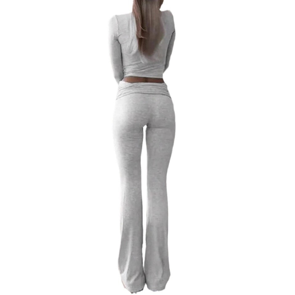 Damen Legeres Lounge-Set mit langärmligem Oberteil und flared Hose R&B