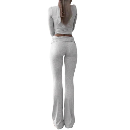 Damen Legeres Lounge-Set mit langärmligem Oberteil und flared Hose R&B