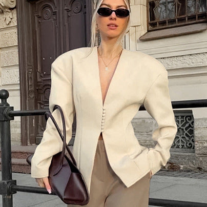 Damen Modischer Oversized Blazer mit strukturiertem Schnitt und Knopfdetails R&B