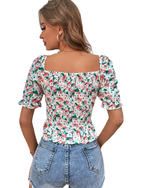 Damen Rüschentop mit Blumenmuster und schulterfreiem Design R&B