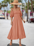 Damen Off-Shoulder Maxikleid mit voluminösen Puffärmeln und elastischem Taillenband R&B