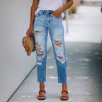 Damen Hohe Taillierte Ripped Jeans im modernen Straight-Leg Schnitt R&B