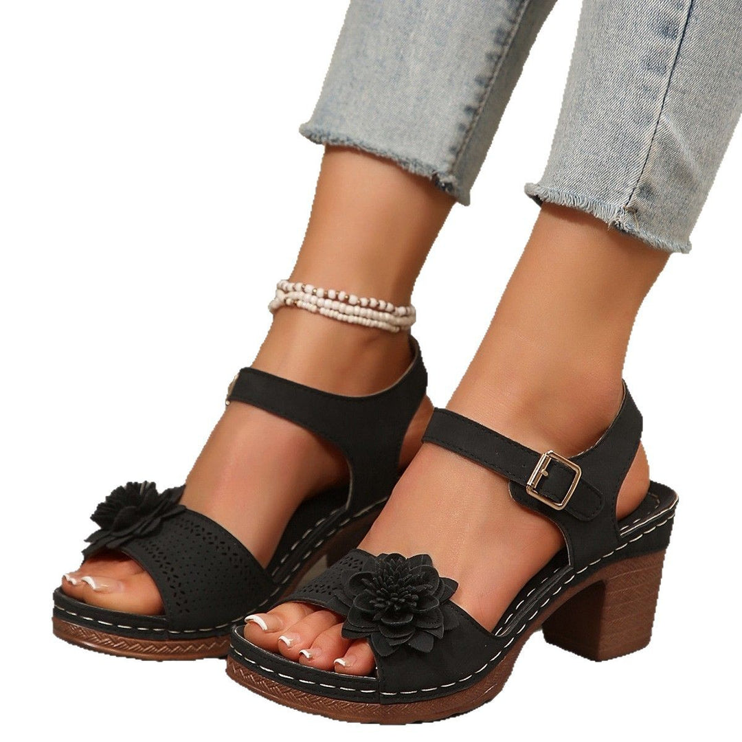 Damen elegante Riemchen-Sandalen mit floralem Design und Absatz R&B