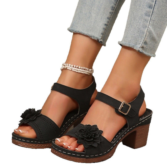 Damen elegante Riemchen-Sandalen mit floralem Design und Absatz R&B