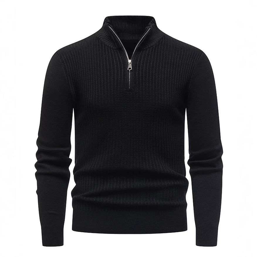 Herren Strickpullover mit modernem Stehkragen und feinem Rippdesign R&B