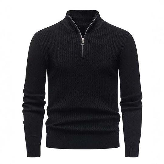 Herren Strickpullover mit modernem Stehkragen und feinem Rippdesign R&B