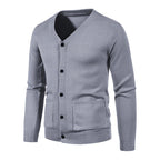 Herren modische Strickjacke mit V-Ausschnitt und praktischen Taschen R&B