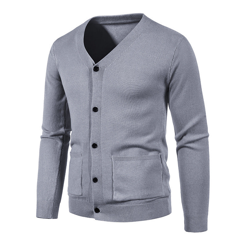 Herren modische Strickjacke mit V-Ausschnitt und praktischen Taschen R&B