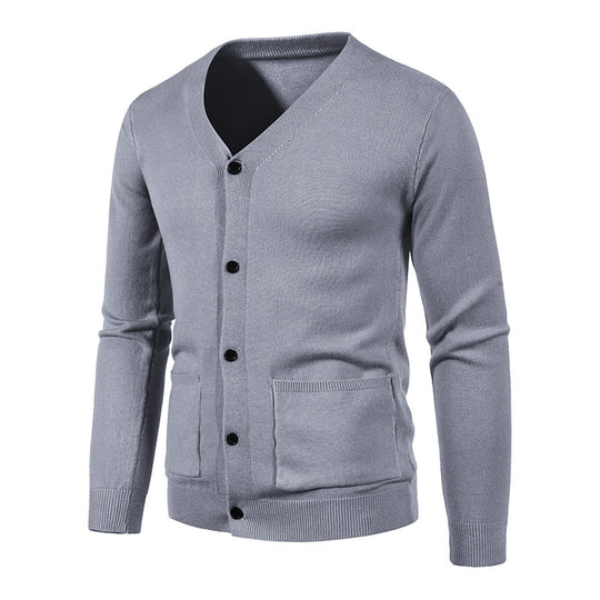Herren modische Strickjacke mit V-Ausschnitt und praktischen Taschen R&B