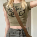 Damen Crop-Top mit kreativem Grafikprint und figurbetontem Schnitt R&B