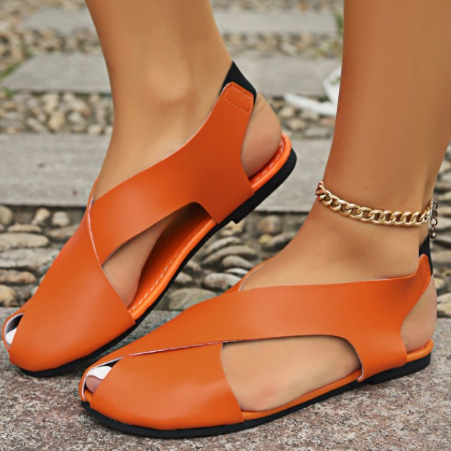 Damen offene Riemchen-Pantoletten mit elegantem Kreuzband-Design R&B
