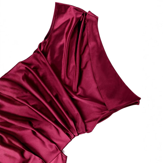 Damen elegantes Satin Abendkleid mit asymmetrischen Rüschendetails R&B