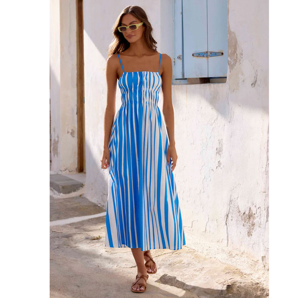 Damen Sommerliches Maxikleid mit schmalen Trägern und raffiniertem Streifenmuster R&B