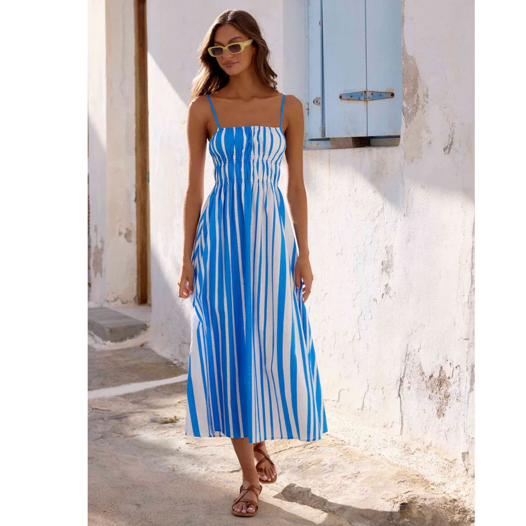 Damen Sommerliches Maxikleid mit schmalen Trägern und raffiniertem Streifenmuster R&B
