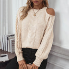 Damen Grobstrickpullover mit eleganter Struktur und modischen Puffärmeln