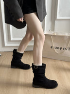 Damen Trendige Stiefel mit modischem Falten-Design und dekorativem Schnallenverschluss R&B