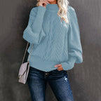 Damen Grobstrickpullover mit hohen Kragen und voluminösen Ärmeln R&B