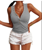 Damen Trendiges Ripp-Top mit Knopfleiste und schmalem Schnitt R&B