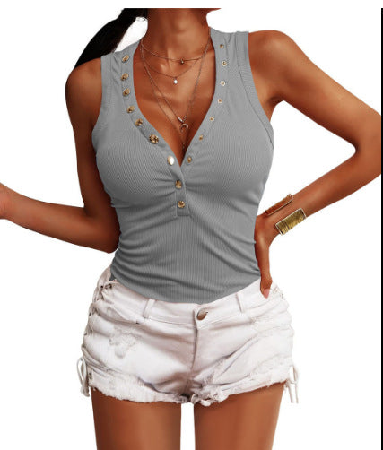 Damen Trendiges Ripp-Top mit Knopfleiste und schmalem Schnitt R&B