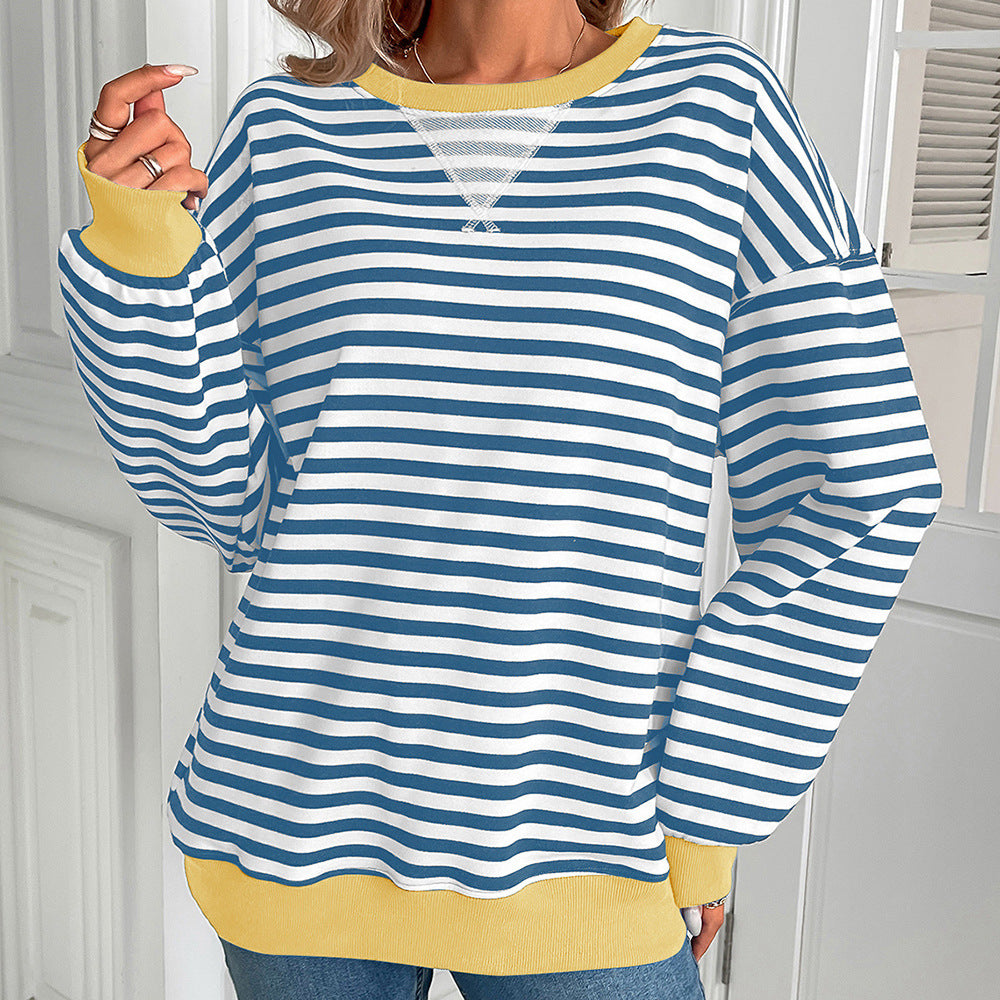Damen gestreifter Pullover mit lockerer Passform R&B