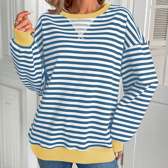 Damen gestreifter Pullover mit lockerer Passform R&B