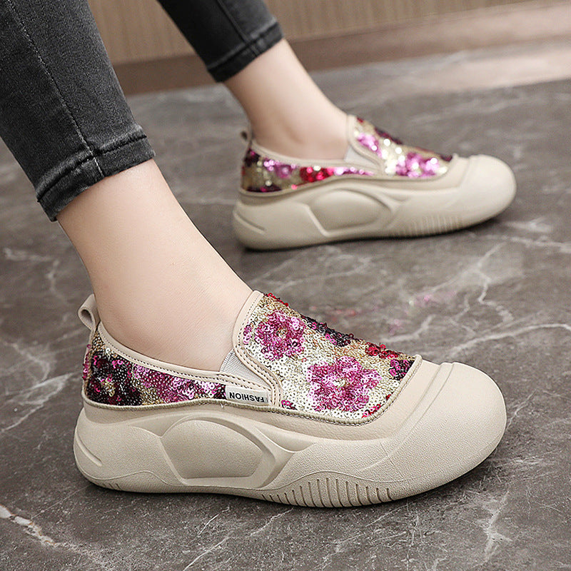 Damen modische Slip-On Sneakers mit glitzerndem Obermaterial und bequemer Sohle R&B