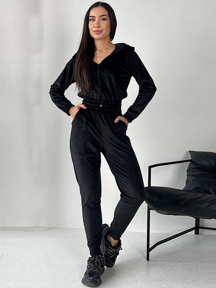 Damen Sportliches Fleece-Loungewear-Set mit Kapuze und tailliertem Schnitt R&B