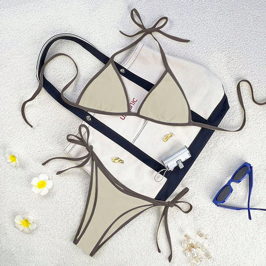 Damen Triangel-Bikini mit kontrastierenden Trägern R&B