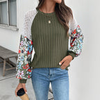 Damen modischer Pullover mit floralem Ärmel-Detail und strukturiertem Stoff