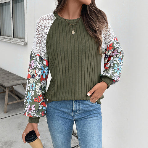 Damen modischer Pullover mit floralem Ärmel-Detail und strukturiertem Stoff R&B