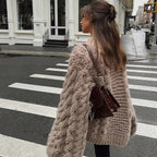 Damen Strickpullover mit voluminösen Ärmeln und strukturiertem Zopfmuster R&B