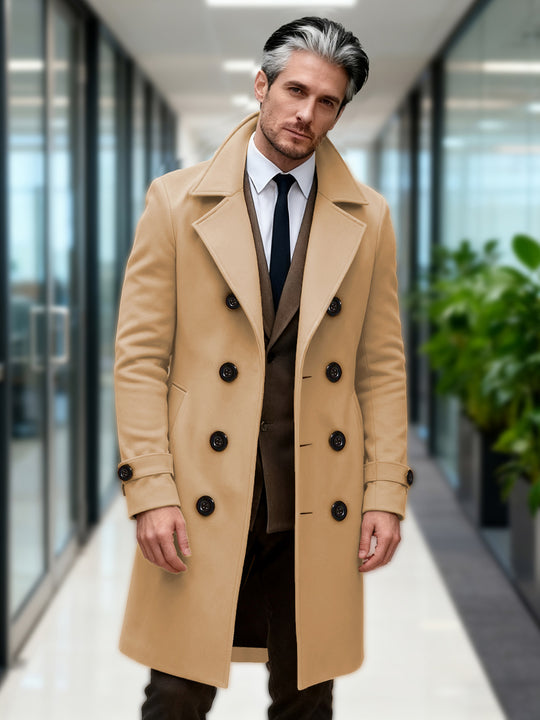 Herren Doppelreihiger Wollmantel mit modernem Schnitt R&B