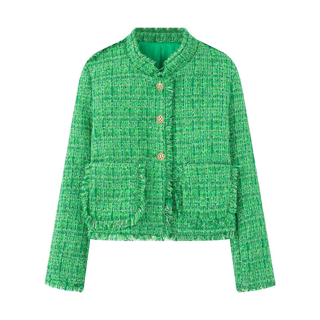 Damen Kurzjacke mit strukturiertem Design und goldenen Knöpfen R&B