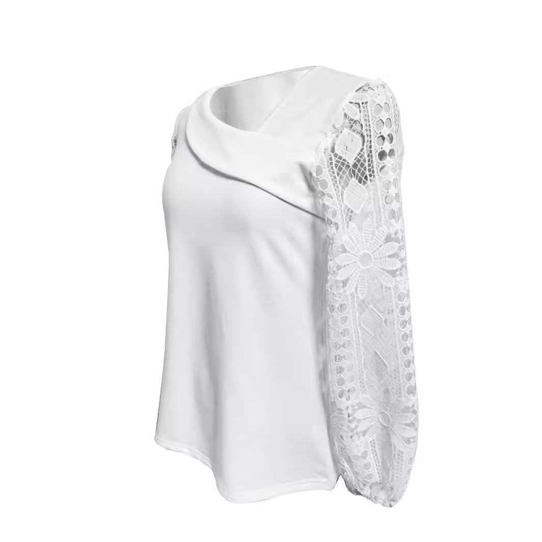 Damen Bluse mit modernen Spitzenärmel und elegantem V-Ausschnitt Heidi-Mode