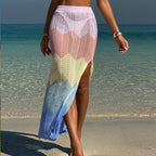 Damen Strick Maxi-Rock mit hohem Schlitz und Rautenmuster R&B