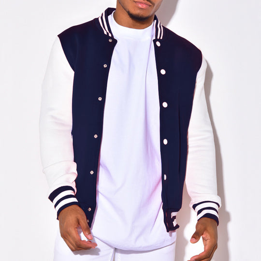 Herren Collegejacke mit kontrastierenden Ärmeln und Druckknopfverschlüssen R&B